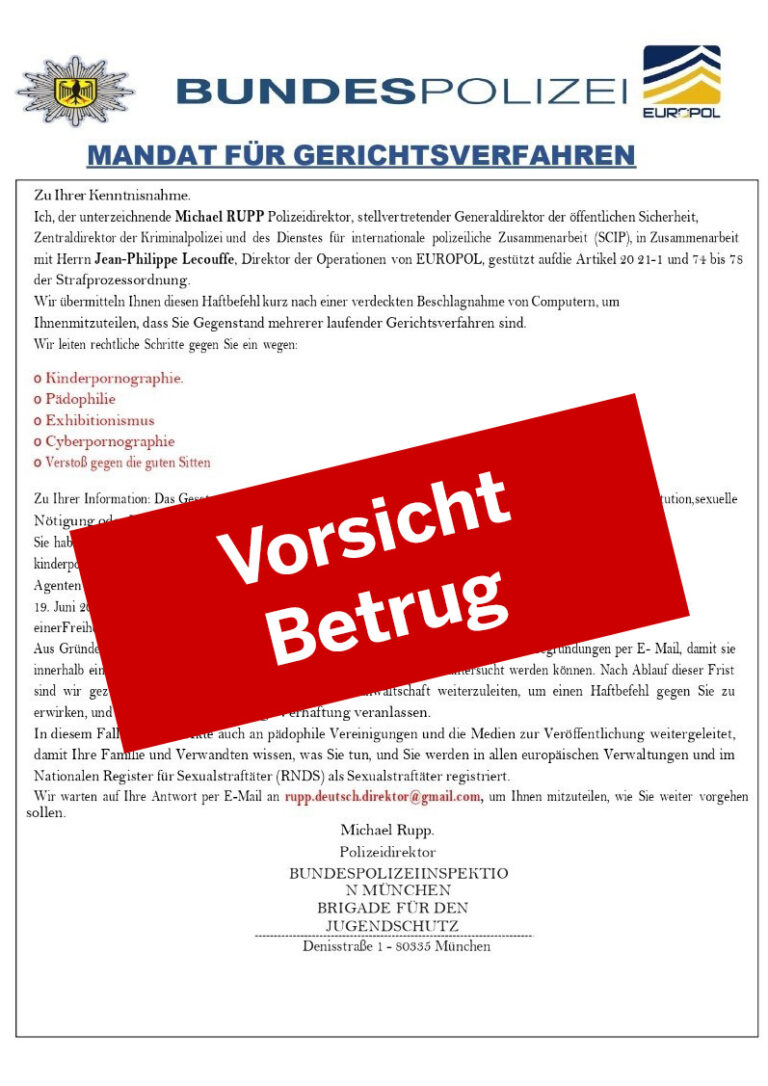 Gefälschte E-Mail im Namen der Bundespolizei