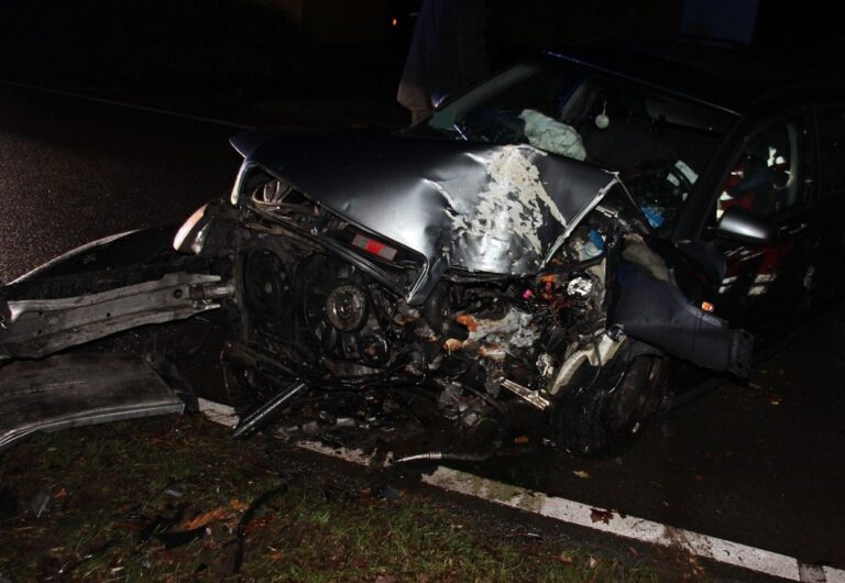 Der Audi kollidierte mit einem Baum. Foto: Polizei Minden-Lübbecke
