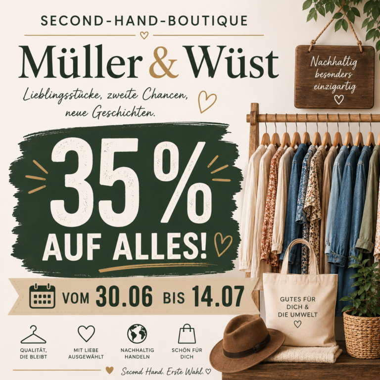 „Limited Offer: 35 % Rabatt bei Müller und Wüst – Dortmunds beste Second-Hand-Adresse wird noch günstiger!